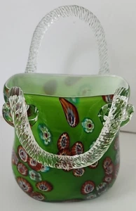 Mundgeblasene Kunst grün Glas Miliforia Geldbörse Kristallgriff - Bild 1 von 4