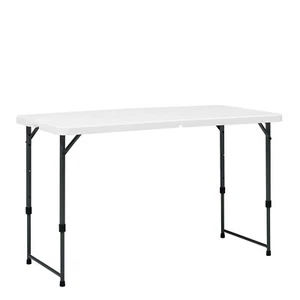 White 4-Foot Adjustable Height Folding Plastic Table, Easy Fold, Indoor Outdoor - Picture 1 of 12