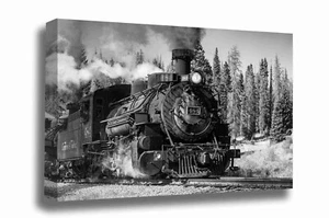 Train Canvas Wall Art - Black and White Gallery Wrap of Steam Engine in Colorado - Picture 1 of 5
