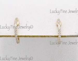 14k Yellow Gold Natural Diamond Earring Hoop Earrings Snap Closure 0.10 ct - Picture 1 of 6