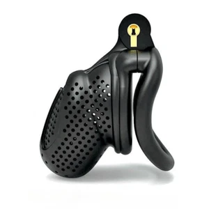 New Male Chastity Device Cage Black Resin Men Lock Belt 4 Curved Rings Restrain - Picture 1 of 6