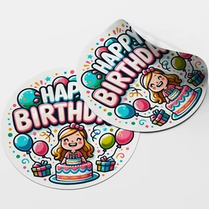Happy Birthday 1 Circle Stickers - 25mm - 35mm - 50mm - 60mm Matte or Gloss - Picture 1 of 8