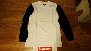 Supreme 2-Tone Long Sleeve Logo Tee FW 2016 Black White Sz M - Bild 1 von 6
