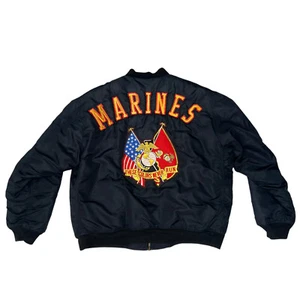 Chaqueta De Colección MA-1 Marines Talla XL Negra Bombardero Vuelo Nylon Parche Militar Defectos - Imagen 1 de 24