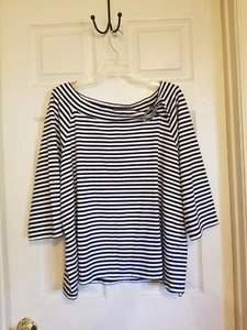 Style Co Top 3X Nero Bianco Righe Collo Barca 3/4 Slv Fibbia Accento Usato in Ottime Condizioni - Foto 1 di 9