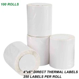 100 Rollen Direkte Thermische Etiketten 250/Rolle 4x6 für Zebra LP2844 Eltron ZP450 FedEx - Bild 1 von 6