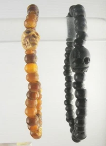 Stretch Tusk Beaded Bracelet Beads Wrist Black and Amber Colors Handmade Unisex - Picture 1 of 8