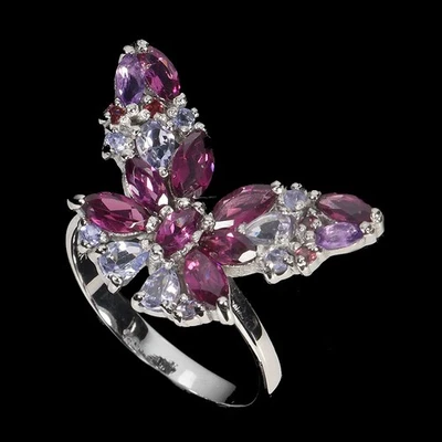 Anillo de plata de ley 925 marquesa rodolita tanzanita piedras preciosas joyería talla 9 Foto 1 de 4