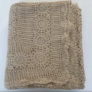 Copriletto copriletto copriletto vintage pizzo uncinetto beige avorio ecrù 84x99 pollici - Foto 1 di 12