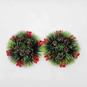 Vintage Set of 2 Artificial Pinecone Berry Christmas Candle Rings 5 Inch - Picture 1 of 6