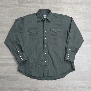 WRANGLER Wax Cotton Heavyweight Brushpopper Pearl Snap Western Shirt Green Sz XL - Picture 1 of 12