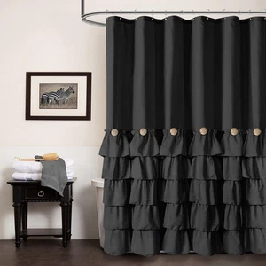 Black Ruffle Shower Curtain Farmhouse Style Black Fabric Shower Curtain Natur... - Bild 1 von 8