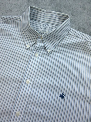 Camisa Brooks Brothers Para Hombre XL Regent Fit Rayas Azul Negro Mangas Largas Foto 1 de 4