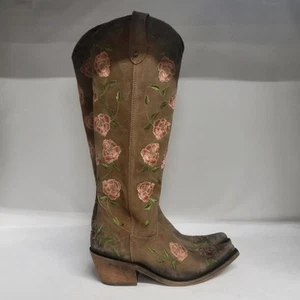 Liberty Black Embroidered Floral Tall Western Boot Brown Womens Size 8.5M - Picture 1 of 10