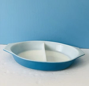 Vintage Pyrex # 17 Horizon Blue Oval Geteilt Auflaufform 1,5 Quart ~ Ohne Deckel ~ Makellos! - Bild 1 von 8