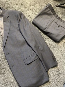 Hart Schaffner Marx Current Dark Gray Blue Windowpane Wool Suit 40R Pants 30X34 - Picture 1 of 22