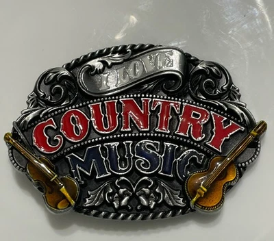 I Love Country Music Esmalte Hebilla de Cinturón Nuevo Tono Plateado Metal Rojo Negro Dorado Foto 1 de 4