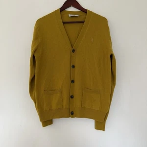 Pringle of Scotland Cardigan Mustard Ochre Yellow Size Medium Merino Wool V Neck - Picture 1 of 6