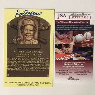 Autographed/Signed ROD CAREW HOF Hall Of Fame Baseball Plaque Postcard JSA COA - Image 1 of 2