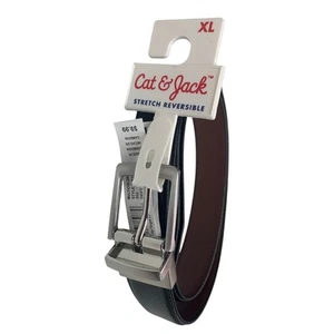 New Cat & Jack Boys XL Black Brown Reversible Stretch Faux Leather Basic Belt - Picture 1 of 5