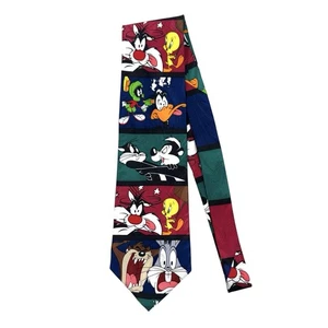 Vintage Looney Tunes Tie Mens Characters Taz Bugs Tweety Marvin Daffy 90s 1998 - Picture 1 of 4