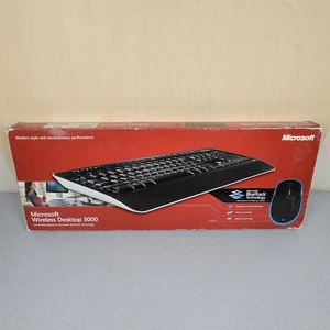 Microsoft Wireless Desktop 3000 Keyboard Mouse Set USB Receiver BlueTrack Black - Afbeelding 1 van 18