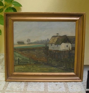 Nordic scene. Cottage at the Field's End. Signed and dated 1920. - Picture 1 of 6
