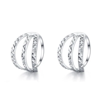 Real Pure Pt950 Platinum 950 Three Circle Ear Lobes Diamond-facet Earrings Hoop - Image 1 of 4