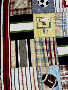 POTTERY BARN Kids full-queen patchwork sports quilt--baseball-basketball.... - Picture 1 of 10