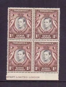 K.U.T. 1946 1c NEGRO Y PROFUNDO CHOCOLATE-MARRÓN 'RETOCADO' BLOQUE DE 4 MNH CAT £76 - Imagen 1 de 2
