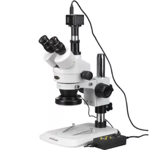 AmScope 3.5X-45X Zoom Stereo Microscope + 4-Zone 144-LED + 1.3MP Camera - Picture 1 of 8