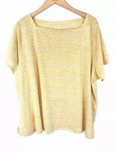 $188 Eileen Fisher Plus 2 x maglietta a righe in jersey di lino calendula NUOVA - Foto 1 di 5