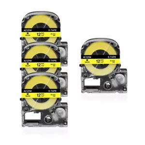 4PK Black on Yellow Tape Compatible with Epson 212BYPX K-Sun 212BY LW-PX700 1/2" - Picture 1 of 11