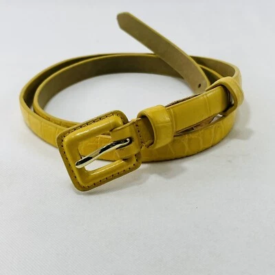 Talbots Belt Leather Buckle Square Women Size M Yellow Textured Skin Mini Skinny - Image 1 of 4