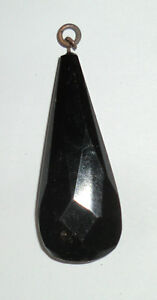 Antique Victorian Mourning Black Glass Pendant Funeral Adornments Large 2" Long