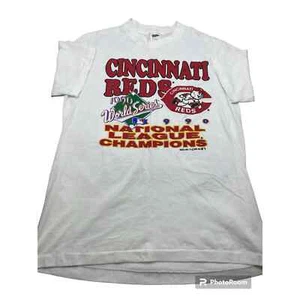Vintage Trench Cincinnati Reds Size L 1990s World Series Single Stitch T-Shirt - Picture 1 of 9