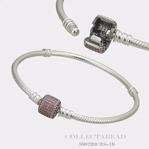Authentic Pandora Silver Bracelet Signature Clasp Fancy Pink CZ 9.1" 590723CZS - Picture 1 of 1