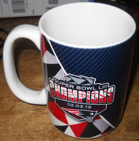 NEW ENGLAND PATRIOTS SUPER BOWL LIII CHAMPIONS LARGE COFFEE MUG 2 SIDED LOGO Cover