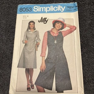 Vintage Simplicity Sewing Pattern 8035 Jumper & Culotte Jumper Sz 14 CUT 1977 - Picture 1 of 6