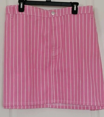 NUEVO CON ETIQUETAS Mujer Victor Glemaud Denim Mini Falda Talla 28W/30W Rosa Aurora/Rayas Nube Foto 1 de 4
