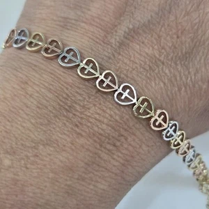 real 10k gold Heart Cross Bracelet - Picture 1 of 10