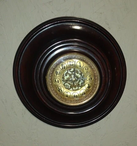 Rare Antique French Mahogany Wall Gallery Station Bell-Chime Clock 8 Day Working Cover