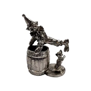 Pewter Clown In Barrel With Dog 2" Tall Collectible Gift Home Decor - Picture 1 of 12