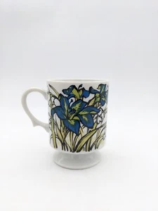 MCM Pedestal Coffee Cup Mug Green Blue Mod Hippie Flower Power Small Floral - Picture 1 of 6