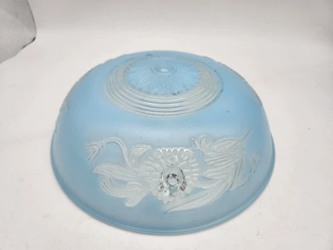 VTG Art Deco Floral Pattern Baby Blue Glass ceiling light Cover 10” 3 Hole mount Cover