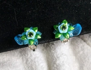 Vintage geformtes Glas und Blume Clip auf Ohrringe - Bild 1 von 5