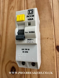 Square D RCD 100 Amp 30mA Double Pole 100A Type QOE RCCB QOE20030 BS4293 - Picture 1 of 4