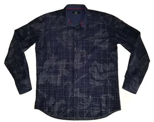 MIZUMI Couture Shirt NAVY Button Up LS Abstract Velvet Floral Modern Fit Mens XL - Picture 1 of 9