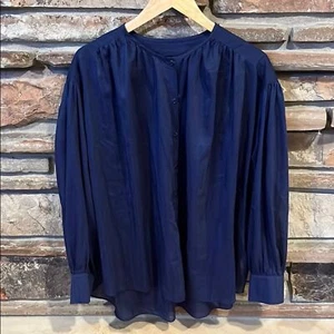Quince Silk Cotton Dark Navy Voile Blouson Relaxed Fit Button Up Shirt - Picture 1 of 8