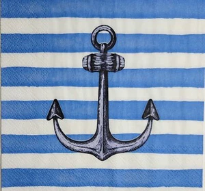 ZWEI einzelne Papier Mittagessen Decoupage Servietten - 2375 Matrosenanker blaue Streifen - Bild 1 von 2